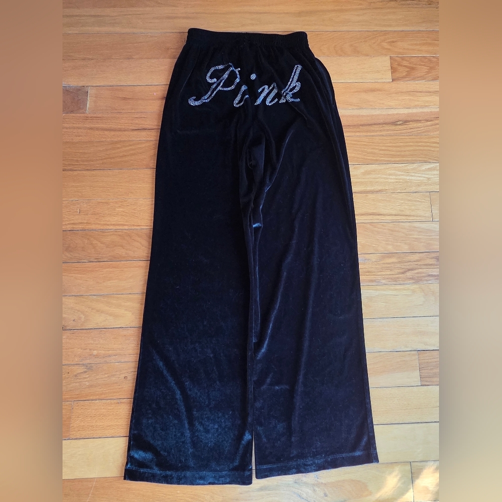 PINK Victoria's Secret Black Velou Wideleg‎ Sweatpants